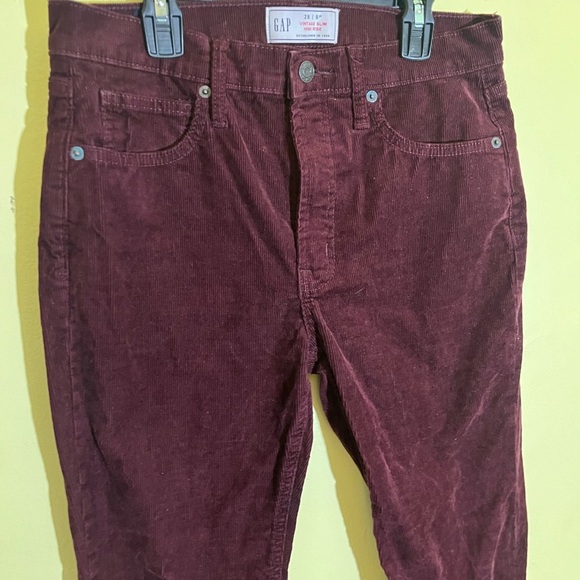 GAP Vintage Slim High Rise Corduroy Pants - Deep Red - Picture 1 of 5